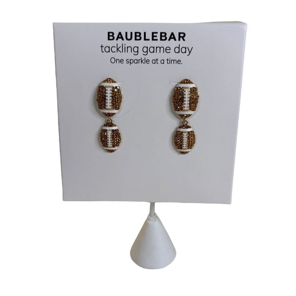 BaubleBar Glittering Gold and Brown Football Earrings.